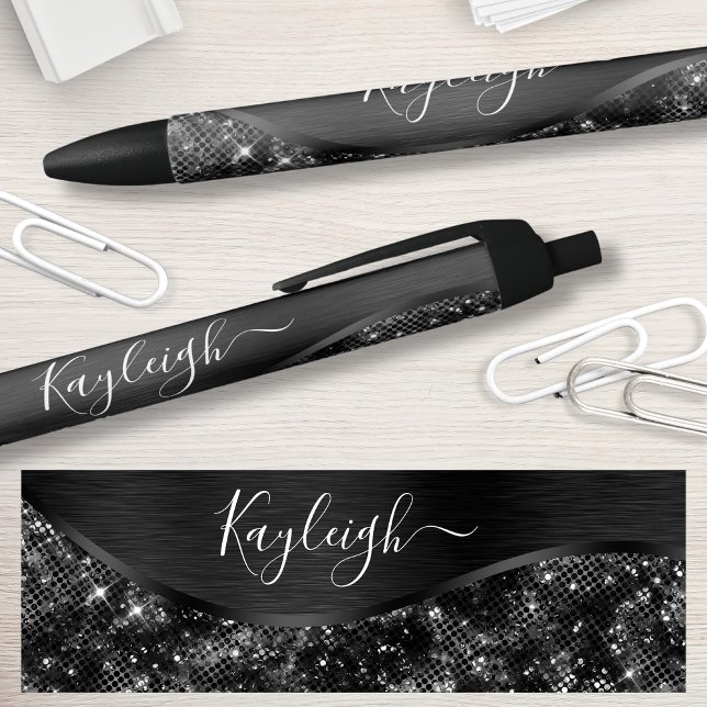 Silver Glitter Glam Bling Personalised Metallic Bl Black Ink Pen (Creator Uploaded)