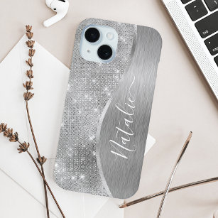 Silver Glitter Glam Bling Personalised Metallic iPhone 13 Mini Case