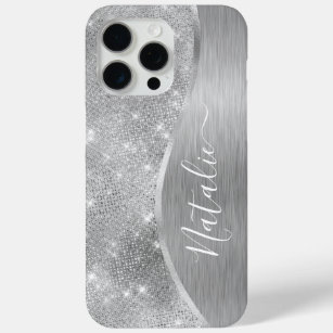 Silver Glitter Glam Bling Personalised Metallic iPhone 15 Pro Max Case