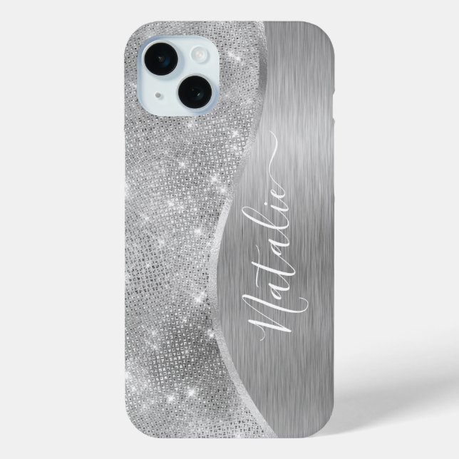 Silver Glitter Glam Bling Personalised Metallic Case-Mate iPhone Case (Back)