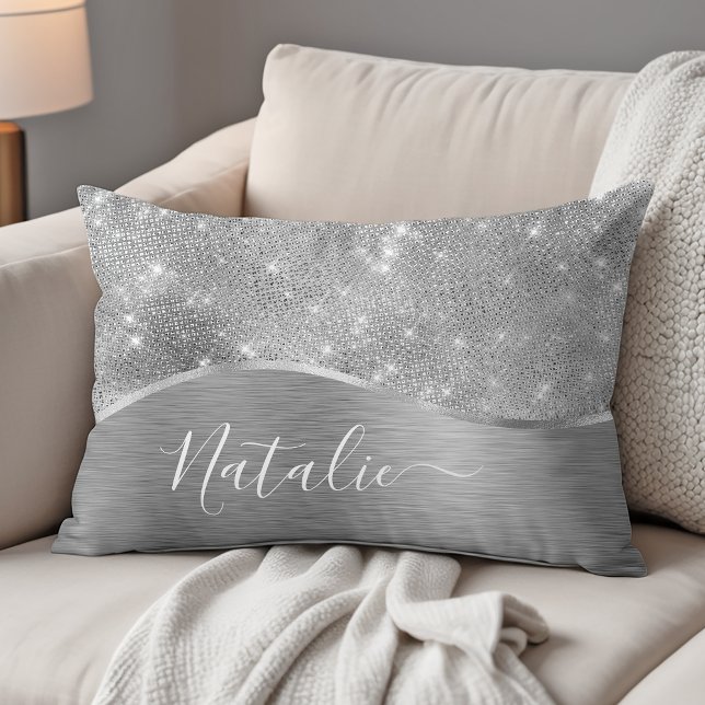 Silver Glitter Glam Bling Personalised Metallic Decorative Cushion (Creator Uploaded)