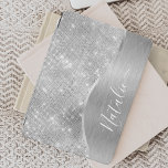 Silver Glitter Glam Bling Personalised Metallic iPad Mini Cover<br><div class="desc">Easily personalise this silver brushed metal and glamourous faux glitter patterned iPad cover with your own custom name.</div>