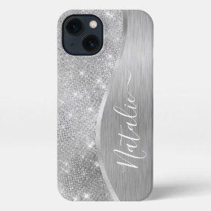 Silver Glitter Glam Bling Personalised Metallic iPhone 13 Case