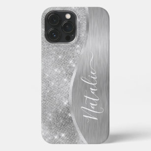 Silver Glitter Glam Bling Personalised Metallic iPhone 13 Pro Max Case
