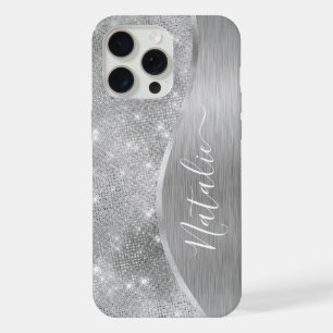 Silver Glitter Glam Bling Personalised Metallic iPhone 15 Pro Max Case