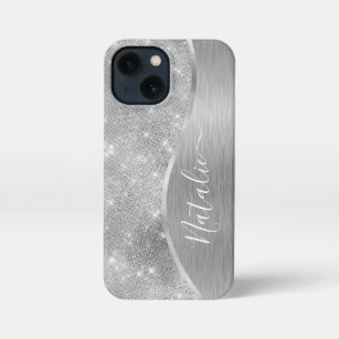 Silver Glitter Glam Bling Personalised Metallic iPhone 13 Mini Case