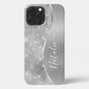 Silver Glitter Glam Bling Personalised Metallic iPhone 13 Pro Max Case