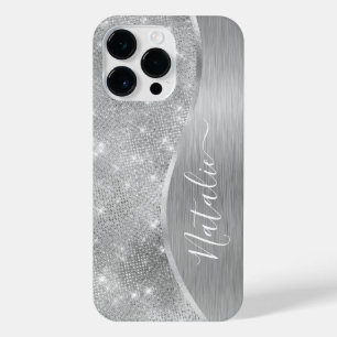 Silver Glitter Glam Bling Personalised Metallic iPhone 14 Pro Max Case