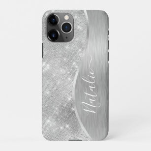 Silver Glitter Glam Bling Personalised Metallic iPhone 11Pro Case