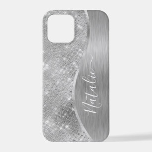 Silver Glitter Glam Bling Personalised Metallic iPhone 12 Pro Case