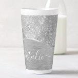 Silver Glitter Glam Bling Personalised Metallic Latte Mug<br><div class="desc">Easily personalise this silver brushed metal and glamourous faux glitter patterned latte mug with your own custom name.</div>