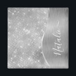 Silver Glitter Glam Bling Personalised Metallic Magnet<br><div class="desc">Easily personalise this silver brushed metal and glamourous faux glitter patterned magnet with your own custom name.</div>