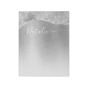 Silver Glitter Glam Bling Personalised Metallic Notepad
