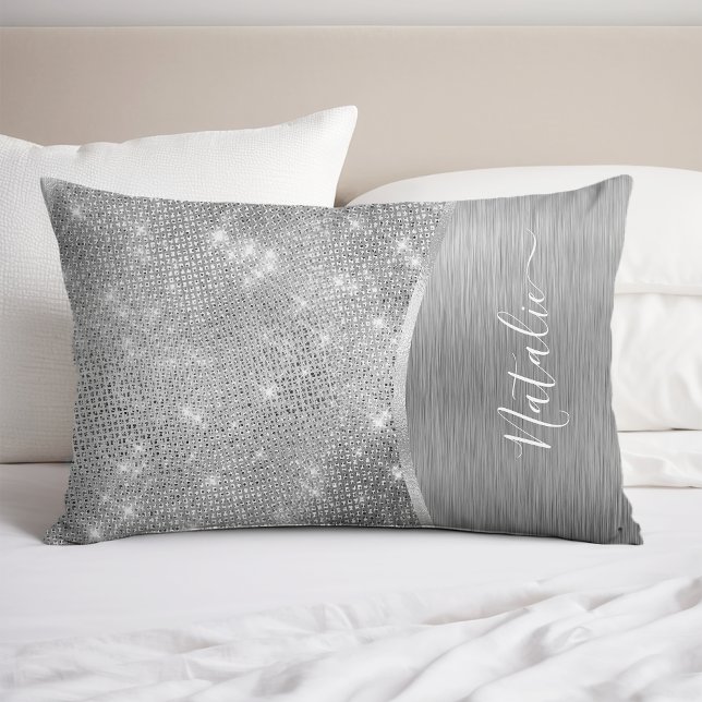 Silver Glitter Glam Bling Personalised Metallic Pillowcase (Creator Uploaded)
