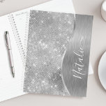 Silver Glitter Glam Bling Personalised Metallic Planner<br><div class="desc">Easily personalise this silver brushed metal and glamourous faux glitter patterned planner with your own custom name.</div>