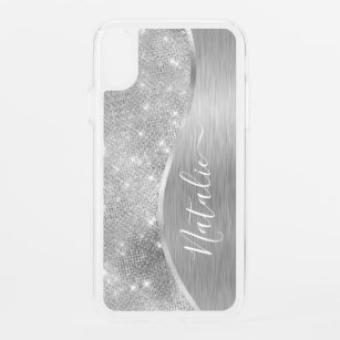 Silver Glitter Glam Bling Personalised Metallic iPhone XR Case