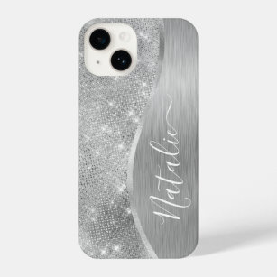 Silver Glitter Glam Bling Personalized Metallic iPhone 14 Case