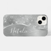 Silver Glitter Glam Bling Personalized Metallic iPhone Case (Back Horizontal)