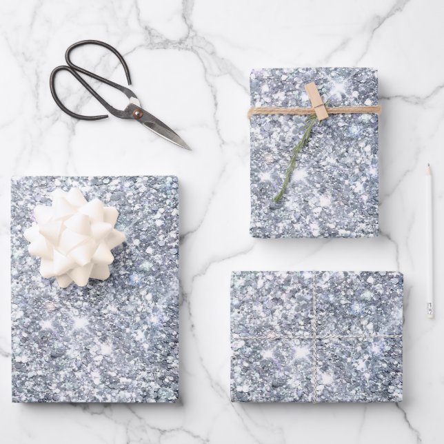 Silver Glitter Glam Bling Trendy Stylish Gift Her Wrapping Paper Sheet (Front)