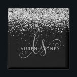 Silver Glitter Glam Monogram Name Magnet<br><div class="desc">Glam Rose Gold Glitter Elegant Monogram Magnet. Easily personalise this trendy chic magnet design featuring elegant rose gold sparkling glitter on a black background. The design features your handwritten script monogram with pretty swirls and your name.</div>