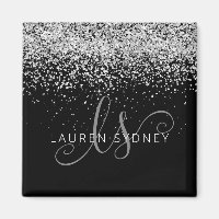 Silver Glitter Glam Monogram Name