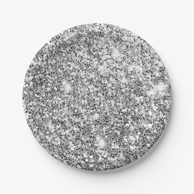 Silver Glitter Glam Paper Plate (Front)