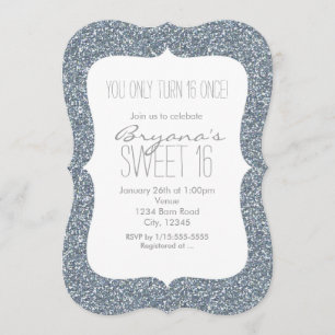 Silver Glitter Glam Sweet 16 Birthday Invitations