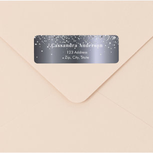 Silver glitter glamourous return address label