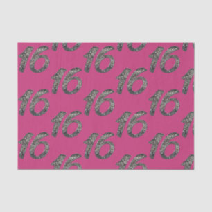 Silver Glitter Glittery 16 Sixteen 16th Birthday Tissue Paper