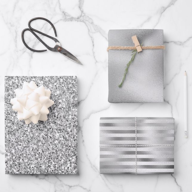 Silver Glitter Glitz          Wrapping Paper Sheet (Front)