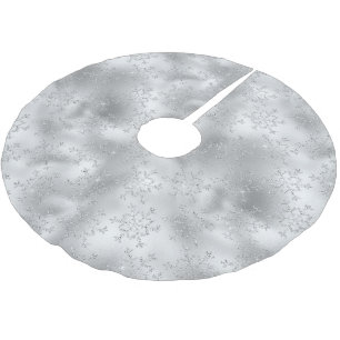 Silver Glitter Glitzy Snowflakes Brushed Polyester Tree Skirt