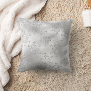 Silver Glitter Glitzy Snowflakes Cushion