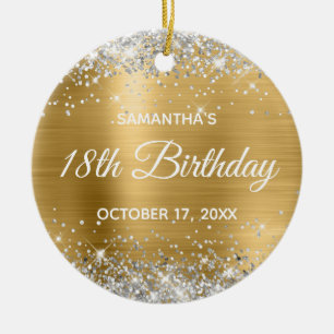 Silver Glitter Gold Foil 18th Birthday Ceramic Ornament