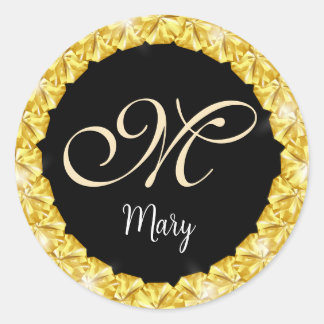Silver Glitter Gold Jewel Frame Monogram Classic Round Sticker