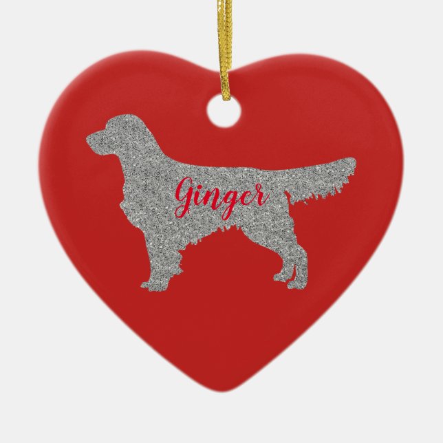 Silver Glitter Golden Retriever Christmas Ornament (Front)