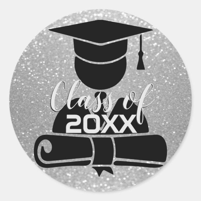 Silver Glitter Grad Student - Class of 20XX Classic Round Sticker (Front)