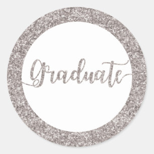 Silver Glitter Graduate Graduation Announcement Classic Round Sticker