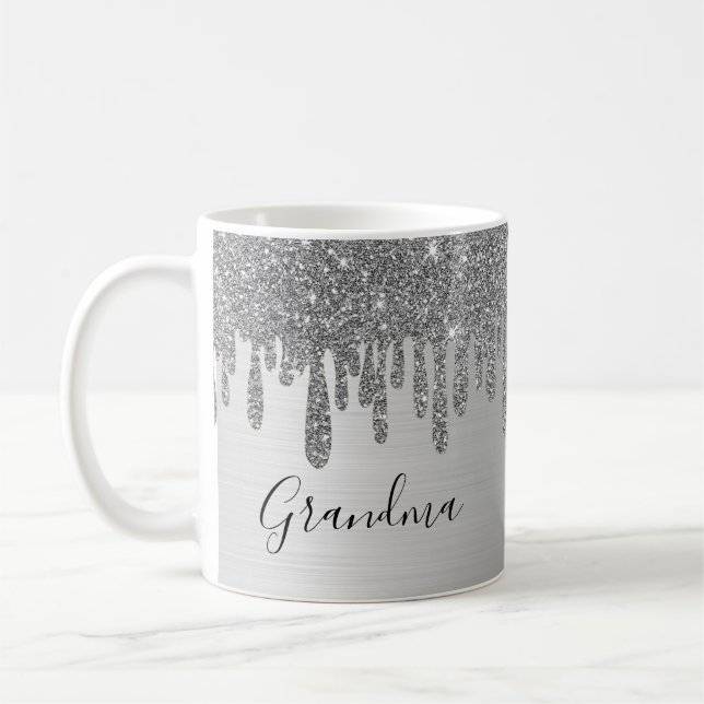 Silver Glitter Grandma Ceramic Coffee Mug (Left)