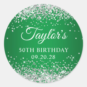 Silver Glitter Green 50th Birthday Classic Round Sticker