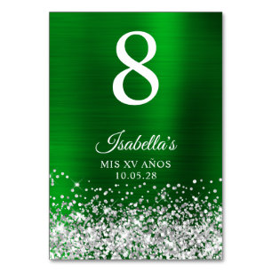 Silver Glitter Green Foil Mis XV Anos Table Number