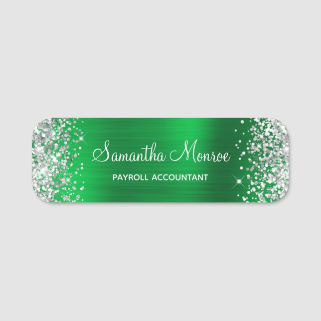 Silver Glitter Green Foil Name Title Tag (Front)