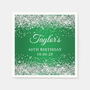 Silver Glitter Green Ombre 40th Birthday Napkin