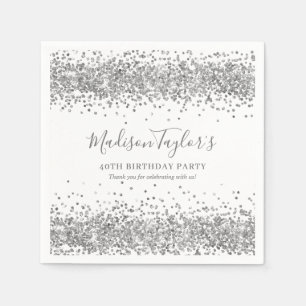 Silver Glitter Grey Sparkle Confetti Birthday Napkin
