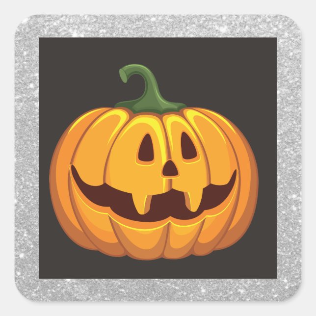 Silver Glitter Halloween Pumpkin Square Sticker (Front)