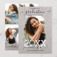 Silver Glitter Halo Photo Collage Graduation