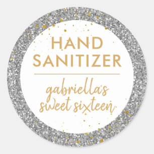 Silver Glitter Hand Sanitizer Birthday Favour Classic Round Sticker