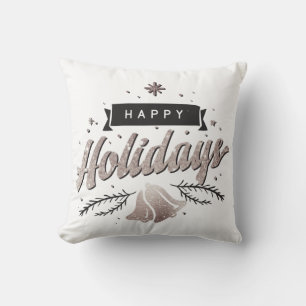 Silver Glitter Happy Holidays Bells Christmas  Cushion