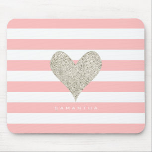 Silver Glitter Heart Mouse Pad