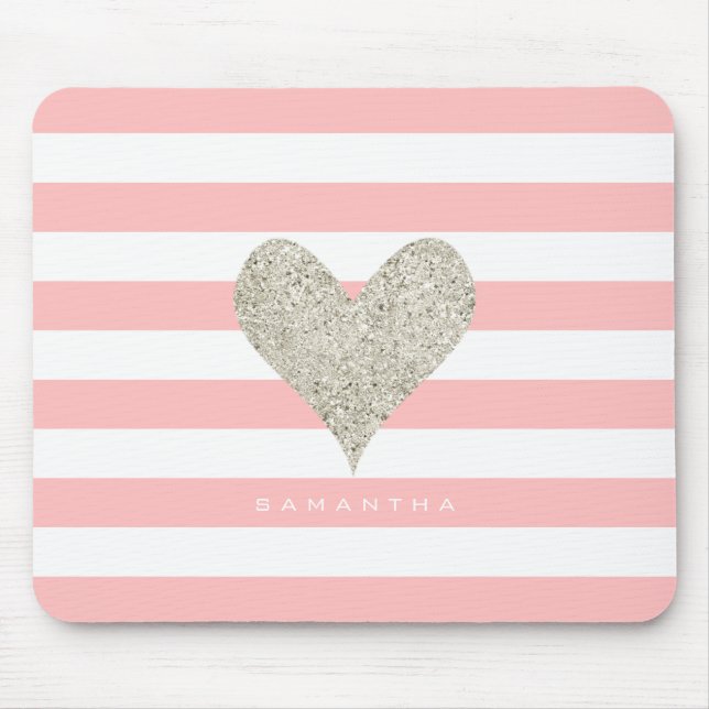 Silver Glitter Heart Mouse Pad (Front)