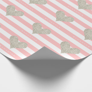 Silver Glitter Heart Wrapping Paper